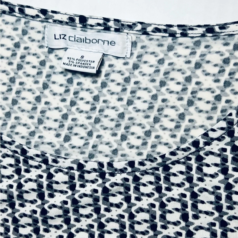 Womens Liz Claiborne 3/4 sleep top - Sz S Blk/Blue/Wht - Picture 2 of 3